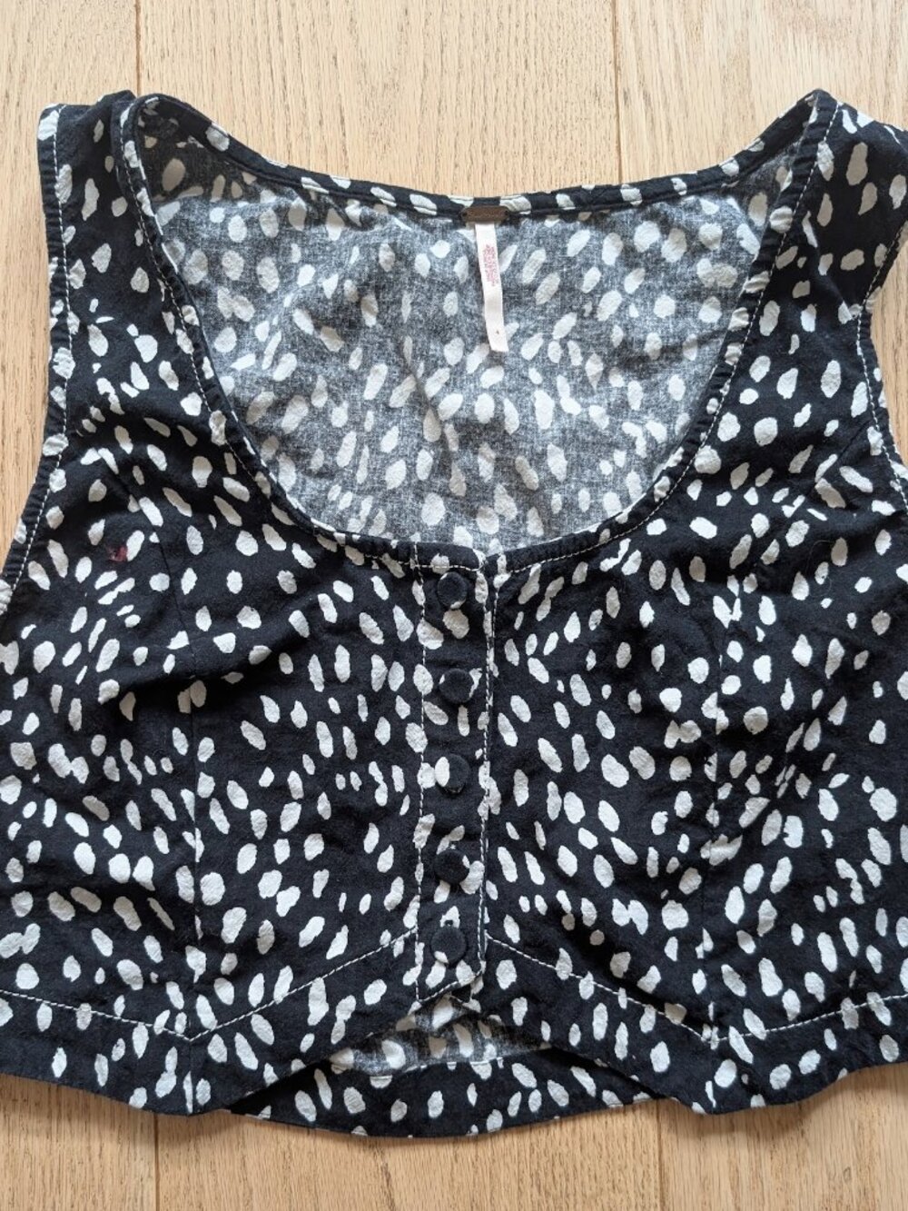Free People Crop Top Sleeveless Vest Black White Abstract Dot Cotton Size 4